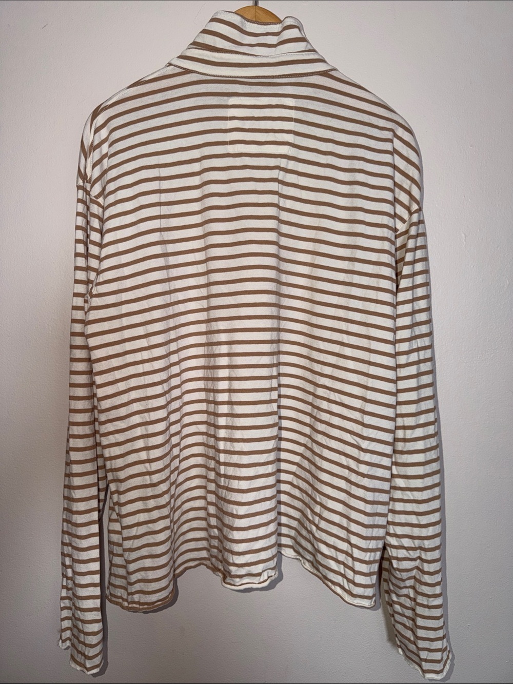 Frank & Eileen Patrick Popover Henley Vintage White and Camel Stripe Size L - Picture 8 of 9